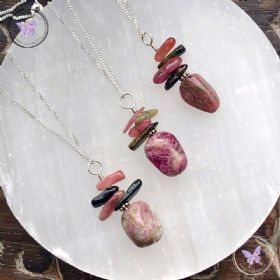 Multi Tourmaline Nugget & Chip Pendant Necklace